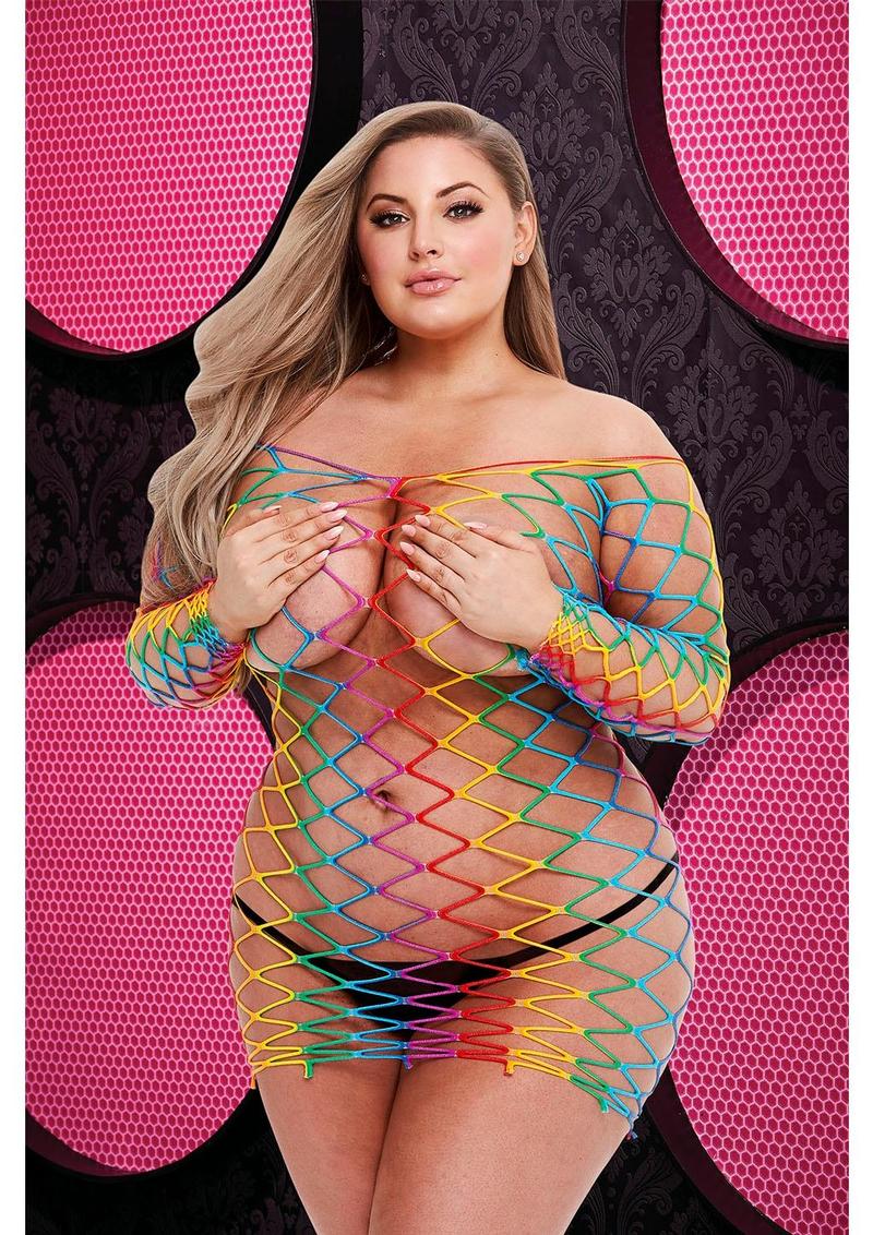 Sexy Neon Pink Fence Net Lingerie Set