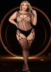 Fishnet and Lace Catsuit - Black - Queen